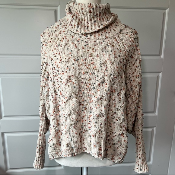 Cable Knit Turtleneck Sweater Confetti Speckled Pullover Cozy Warm Small - Picture 1 of 9